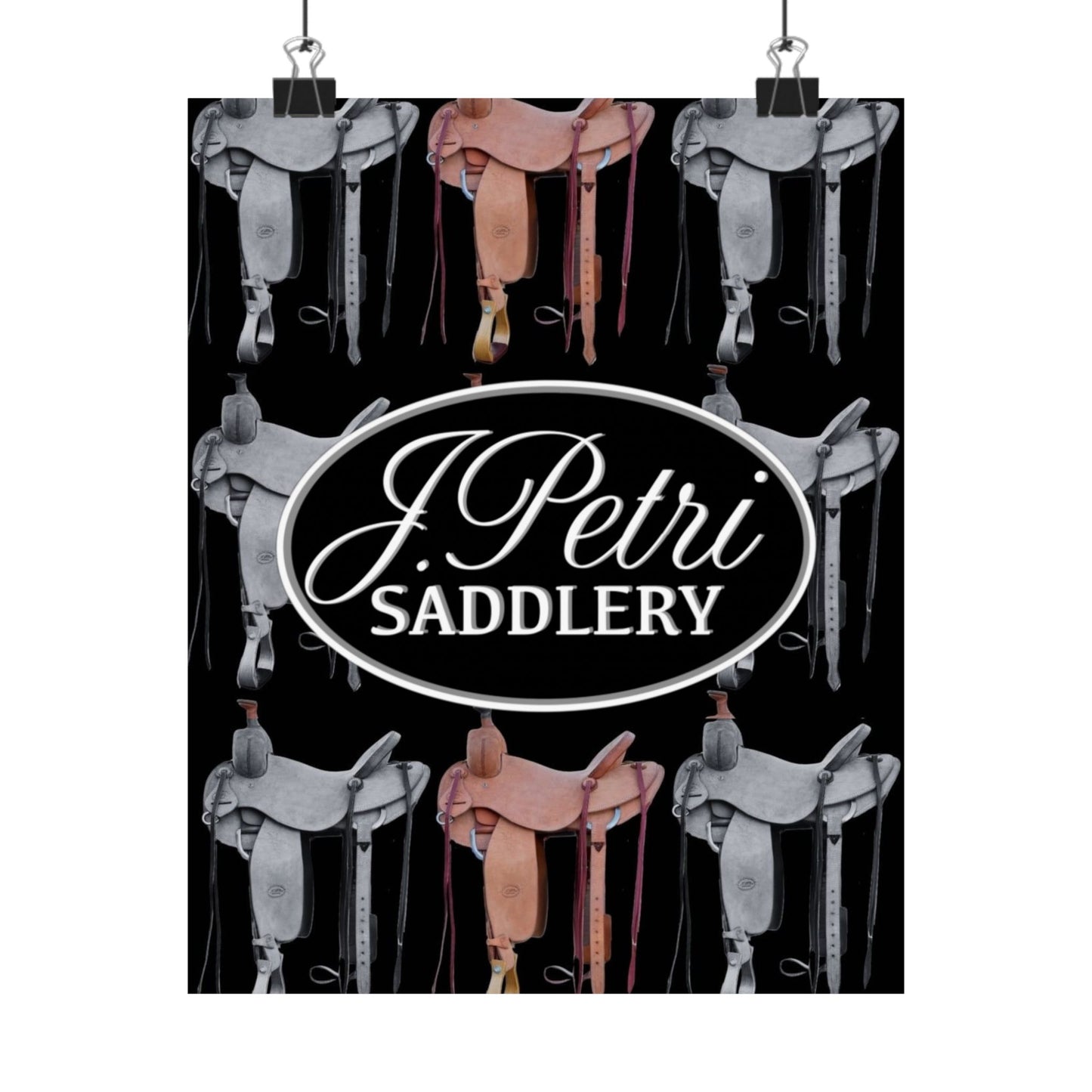 Saddle Pattern Matte Poster — J. Petri Saddlery Logo